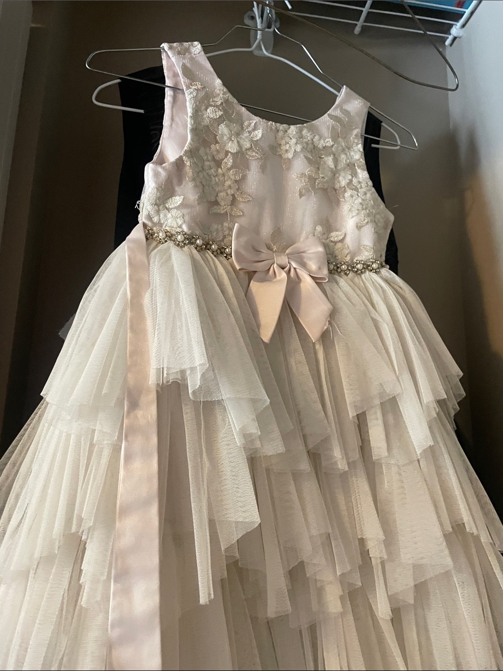 American Princess Ivory Lace & Tulle Layered Party Dress with Satin Bow